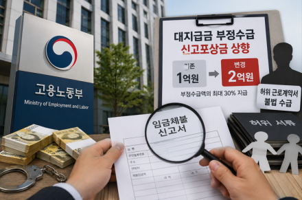 [굿리더뉴스] 대지급금 부정수급 신고포상금 2억원으로 상향...허위 근노계약-허위 체불-가족 공모 등 부정수급 차단 강화